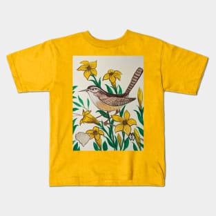 South Carolina state bird and flower, the Carolina wren and yellow jessamine Kids T-Shirt